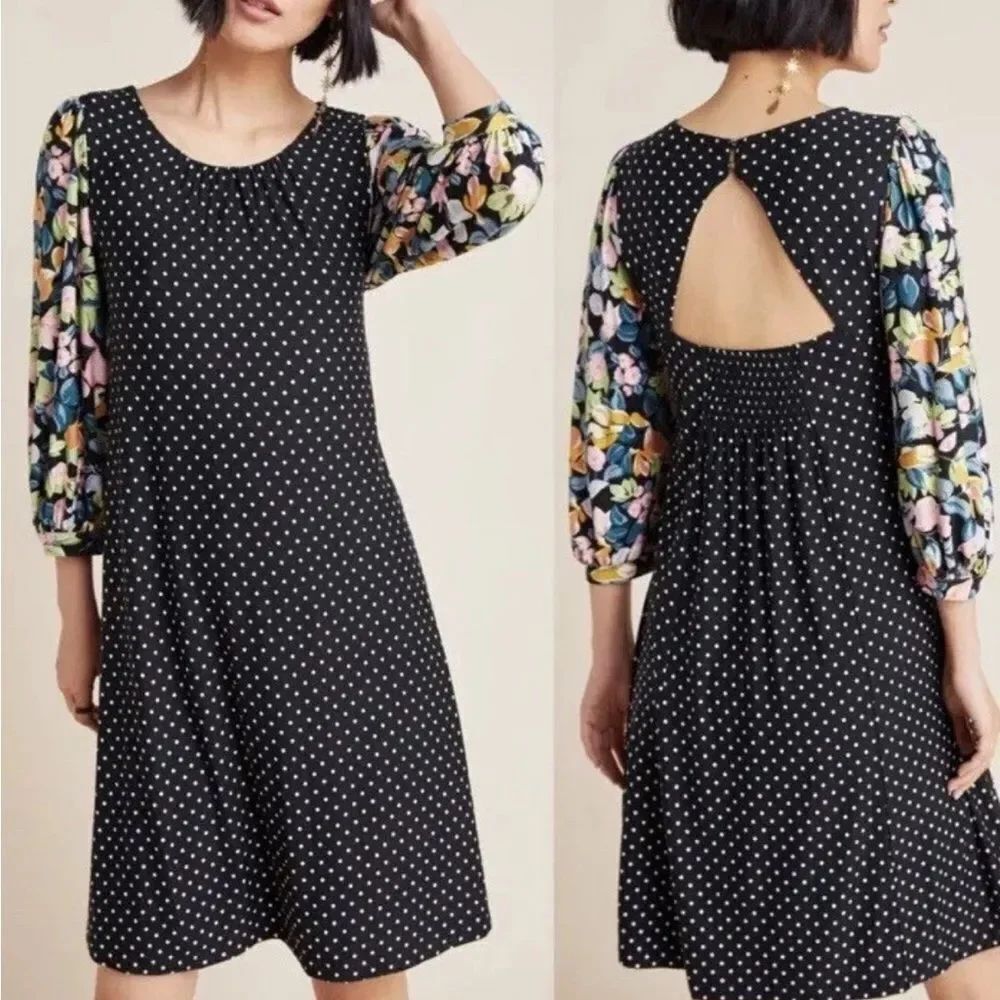 Anthropologie Maeve Polka Dot Floral Sawyer Balloon Sleeve Dress $130